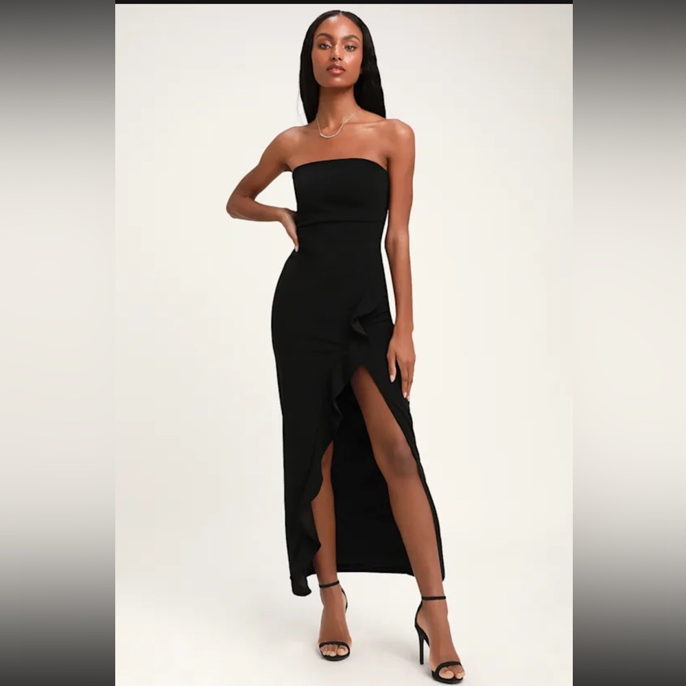 Lulu's Black Strapless Ruffle Dress